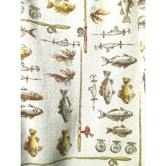 Woolrich Size M Men's Short Sleeve Button Front Vintage Shirt w/ Fishing & Lures - Picture 2 of 5